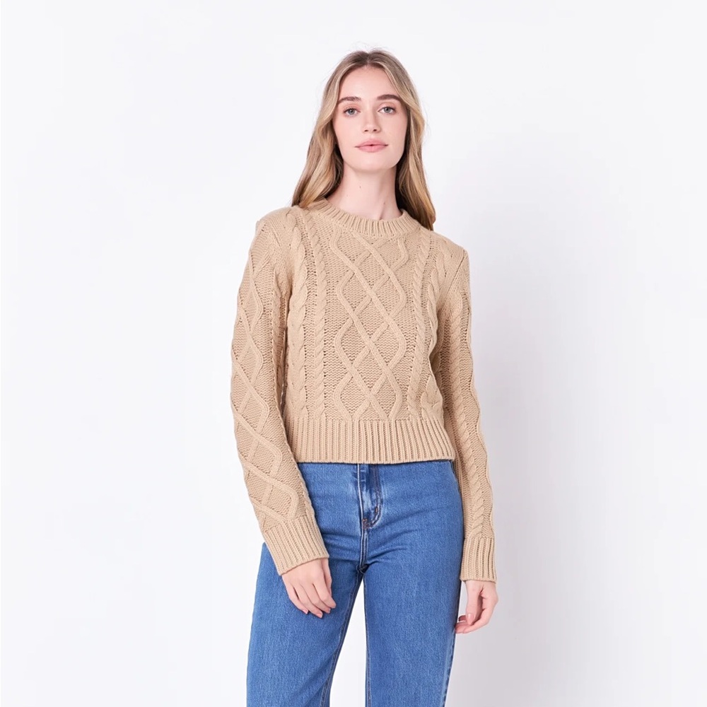 NWT English Factory Oatmeal Textured Cable Knit Sweater Classic Pullover Chunky
